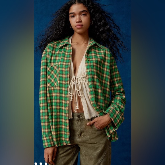 Urban Outfitters BDG Brixton Button-Down Flannel Shirt. NWT. Green combo - Picture 1 of 5